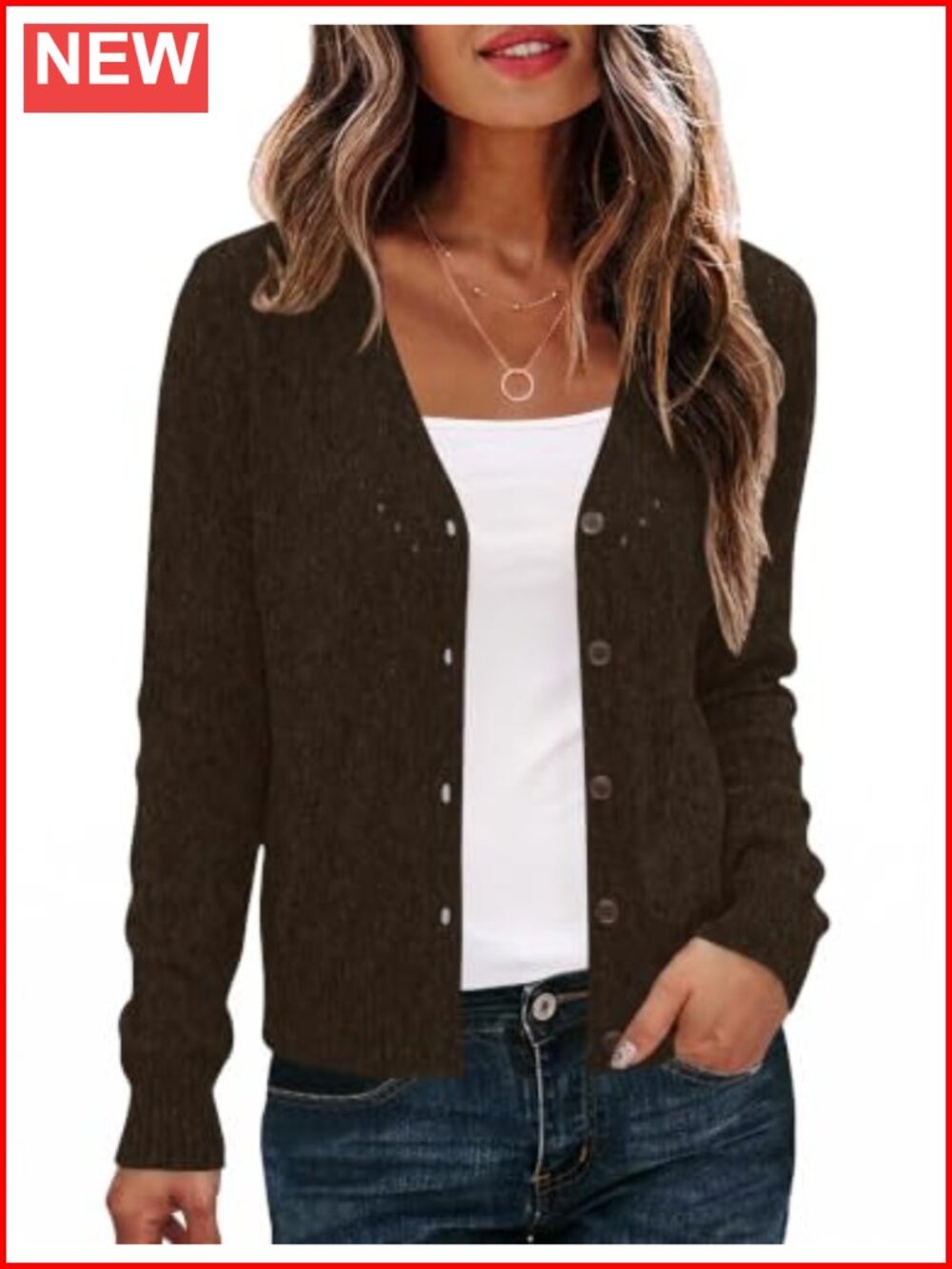 LOMON Open Front Cardigan Sweater Crochet V-Neck Lightweight Layer